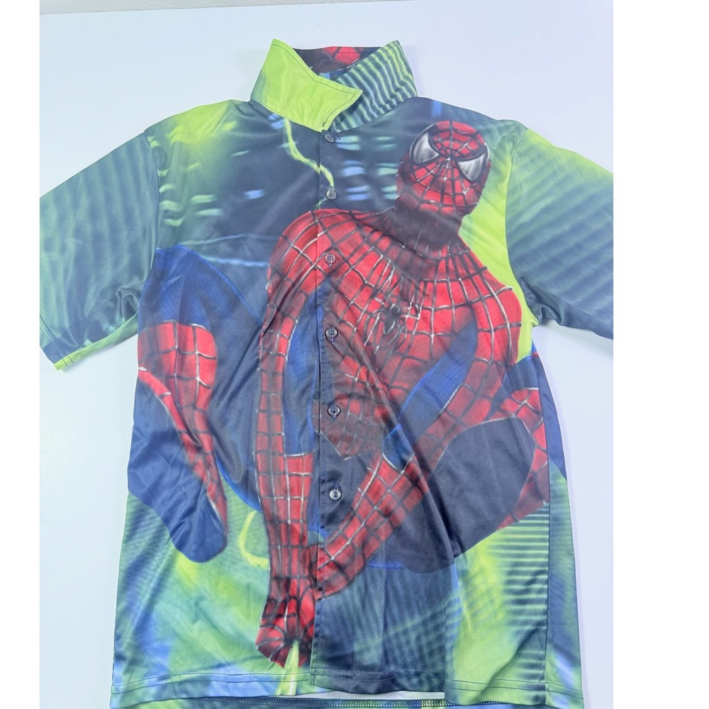 Vintage Spider-Man Marvel Button Up Shirt Boys Size 14/16 Collared Short Sleeve
